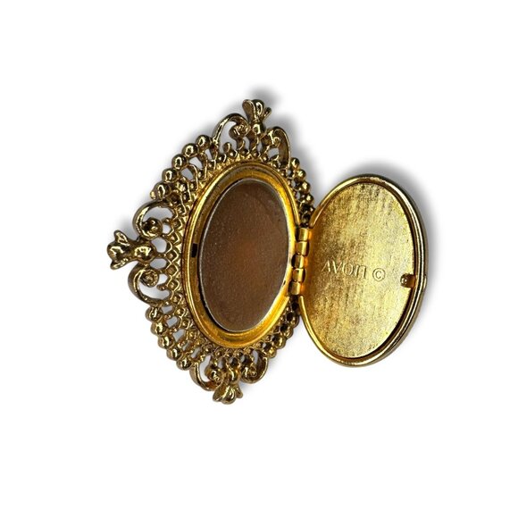 Vintage Avon Gold Tone Cameo Perfume Solid Locket Brooch - Picture 4 of 10
